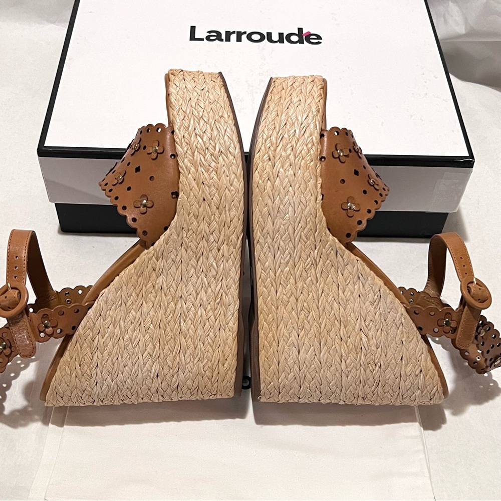 Larroudé Jasmine Flower Espadrille Wedge Platform Sandals Size 10 Biscuit - Picture 8 of 12